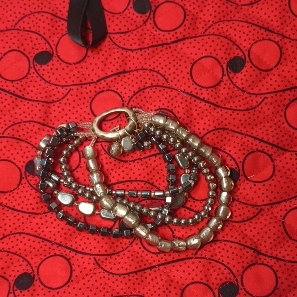 Silpada Elasticized Silver, Clear and Black Beaded Bracelet
